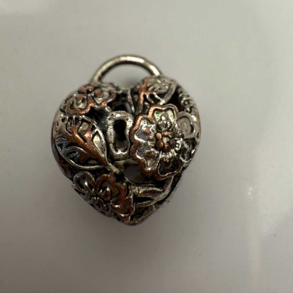Retired Pandora Floral Heart Lock Dangle – Sterling Silver Openwork – 790413